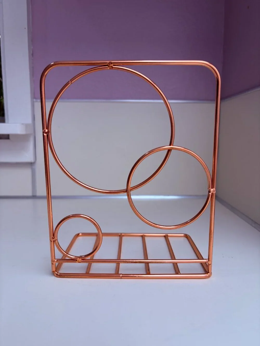 Rose Gold Metal Wire Bookends Circle & Square Geometric Set of 2